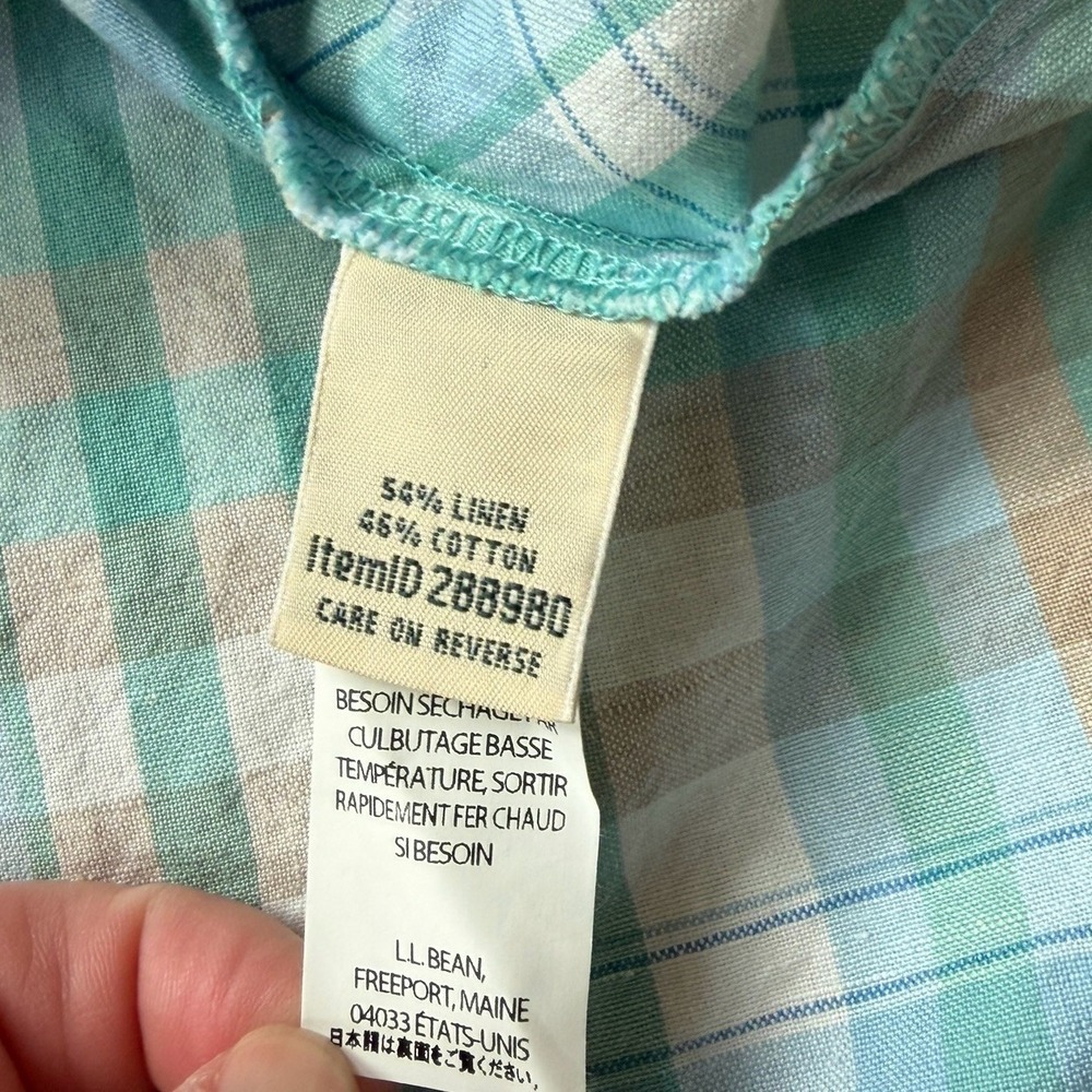 LL Bean Sleeveless A Line Dress Size 6 Madras Plaid Linen Cotton Blue Green Wrap - Picture 8 of 12